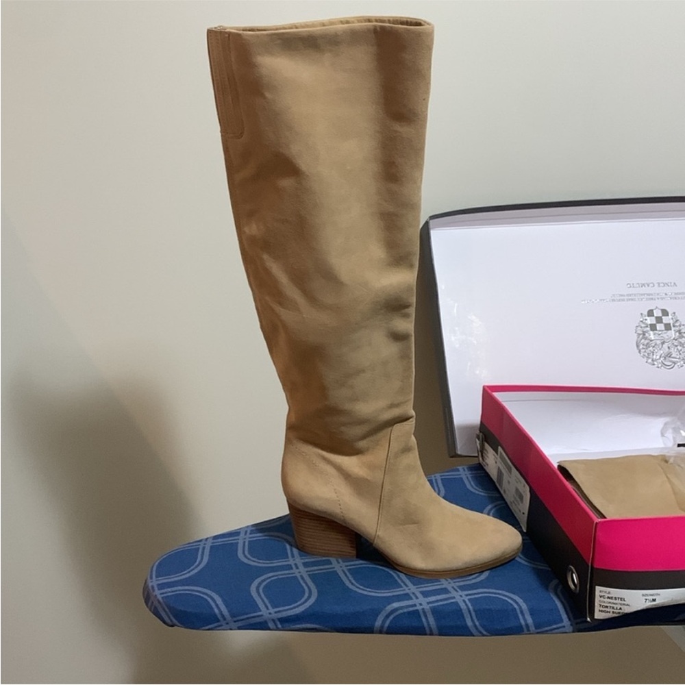 Brown suede knee high boot